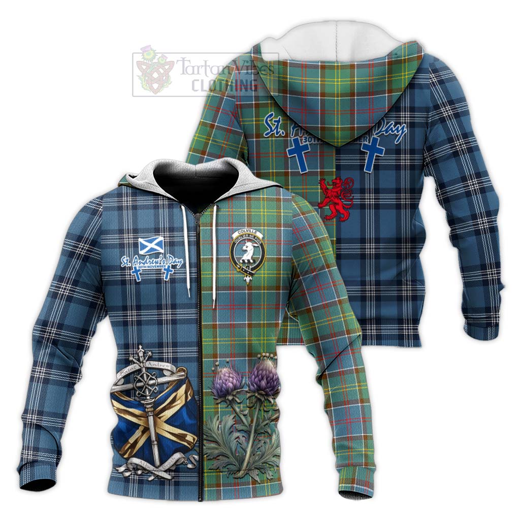 Tartan Vibes Clothing Colville Tartan Knitted Hoodie Happy St. Andrew's Day Half Tartan Style