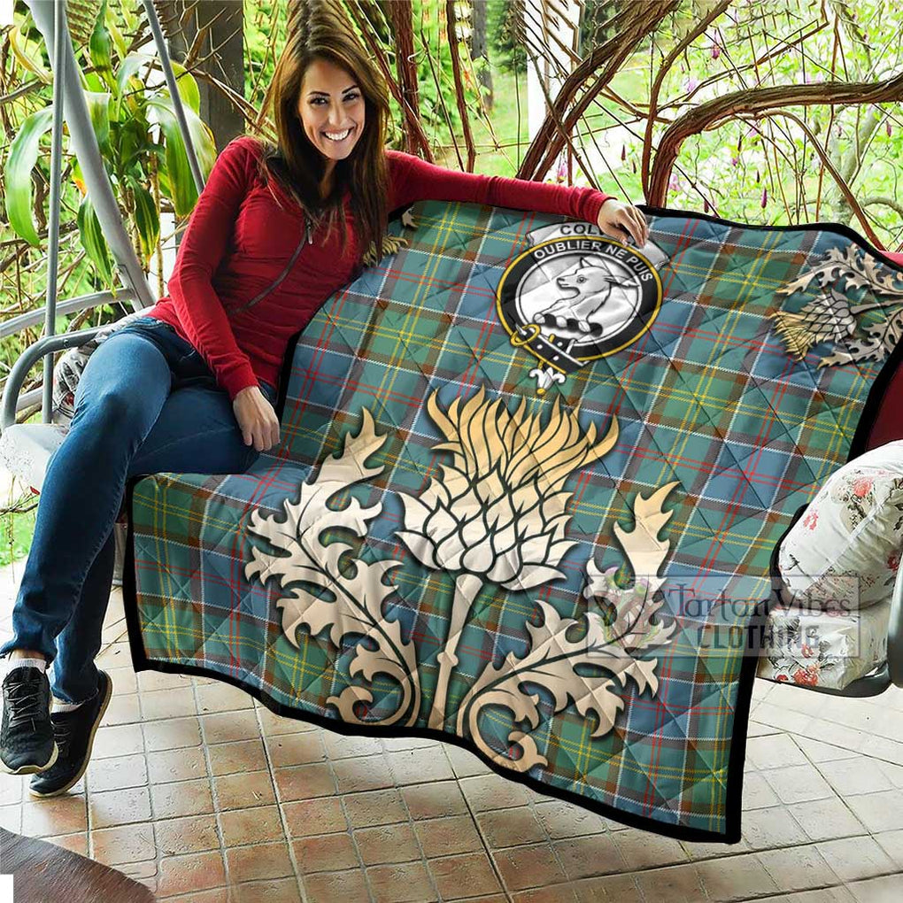 Tartan Vibes Clothing Colville Tartan Quilt with Family Crest and Golden Thistle Style