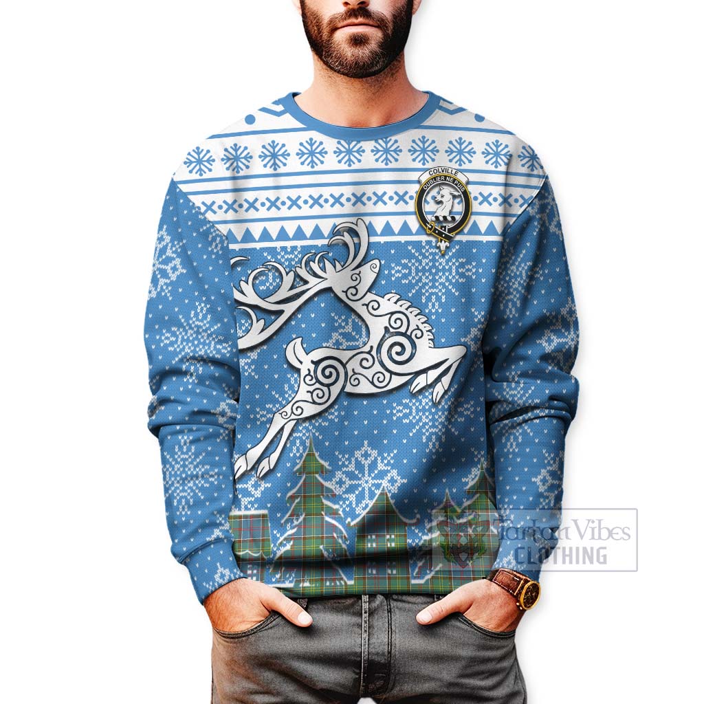 Tartan Vibes Clothing Colville Clan Christmas Sweatshirt Celtic Reindeer Style