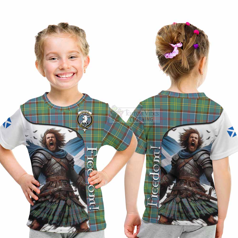 Tartan Vibes Clothing Colville Crest Tartan Kid T-Shirt Inspired by the Freedom of Scottish Warrior