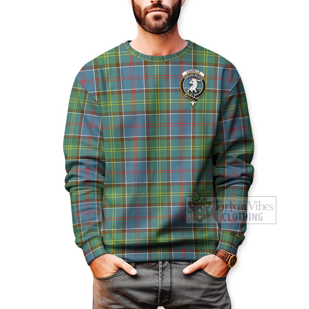 Tartan Vibes Clothing Colville Tartan Sweatshirt with Family Crest and Bearded Skull Holding Bottles of Whiskey