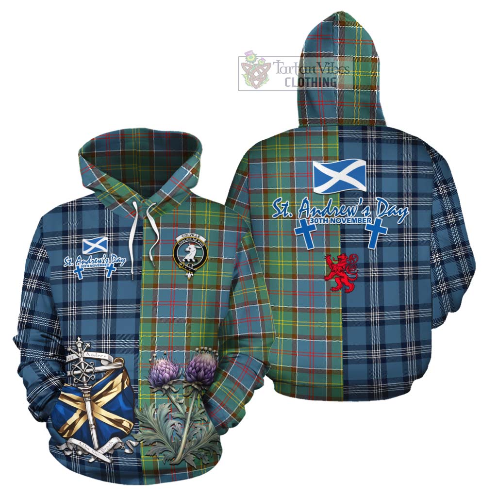 Tartan Vibes Clothing Colville Tartan Cotton Hoodie Happy St. Andrew's Day Half Tartan Style