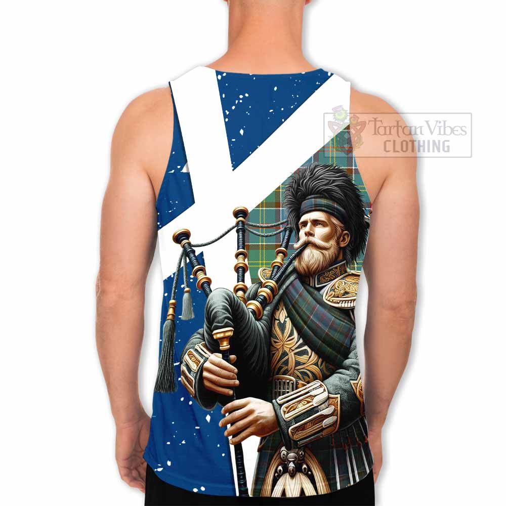 Colville Tartan Men's Tank Top with Family Crest Scottish Bagpiper Vibes