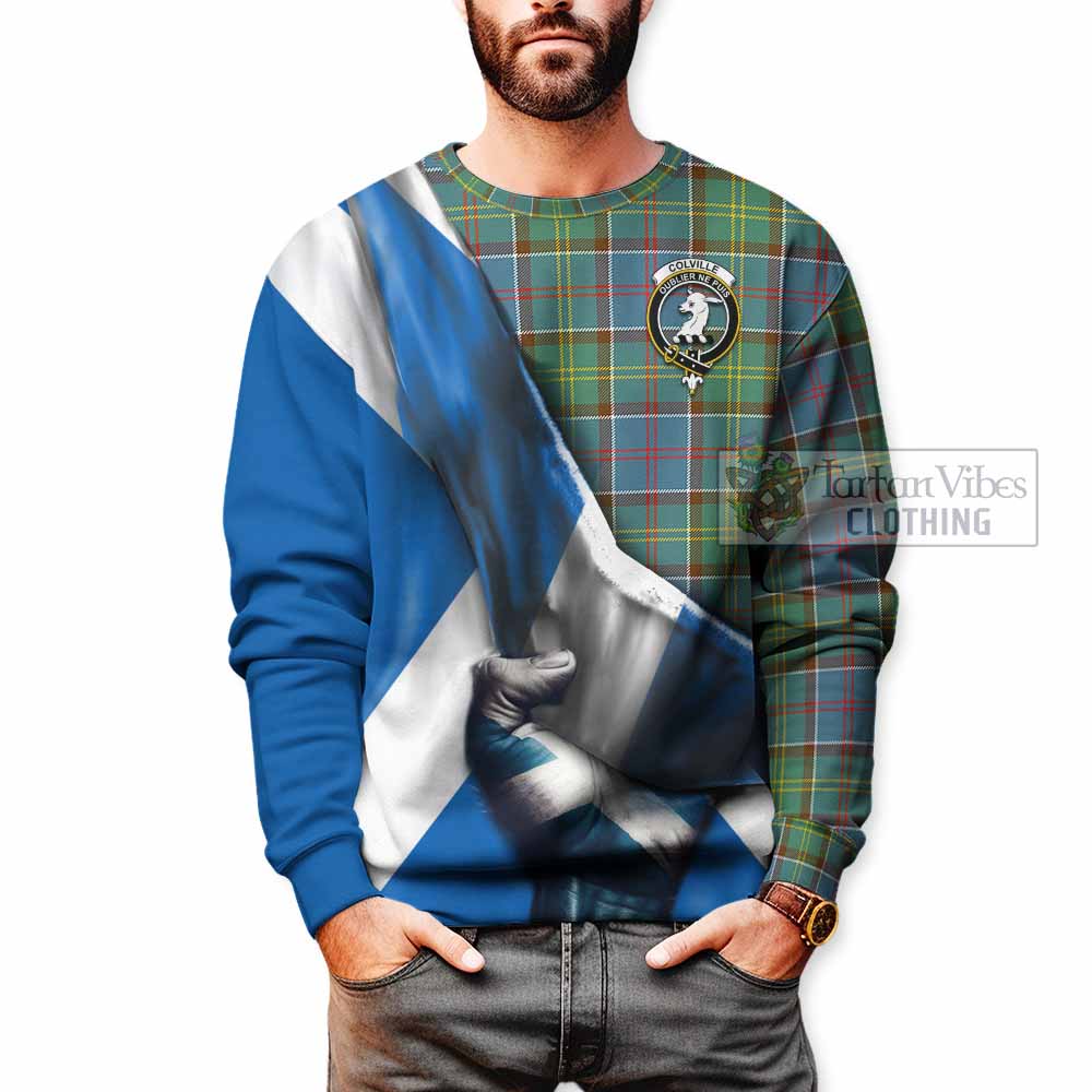 Tartan Vibes Clothing Colville Tartan Sweatshirt with Family Crest Scotland Patriotic Style