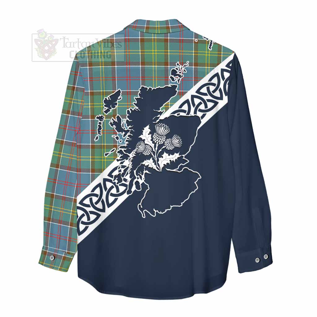 Tartan Vibes Clothing Colville Tartan Women's Casual Shirt Featuring Thistle and Scotland Map