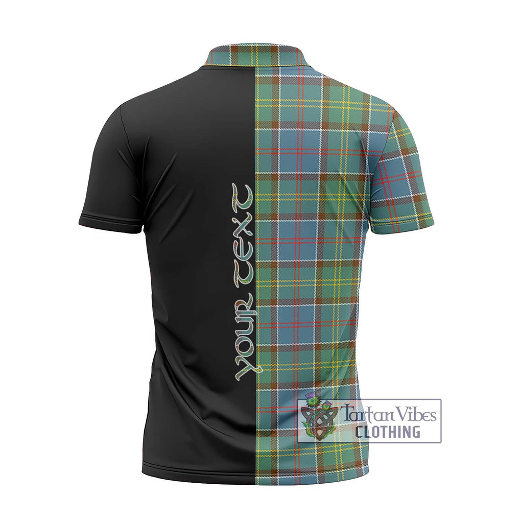 Colville Tartan Zipper Polo Shirt with Family Crest and Half Of Me Style - Tartanvibesclothing Shop