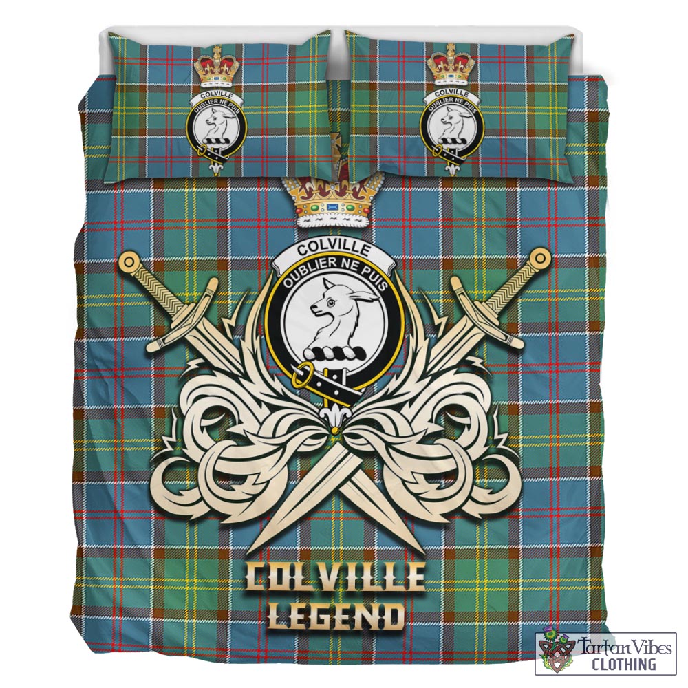 Tartan Vibes Clothing Colville Tartan Bedding Set with Clan Crest and the Golden Sword of Courageous Legacy