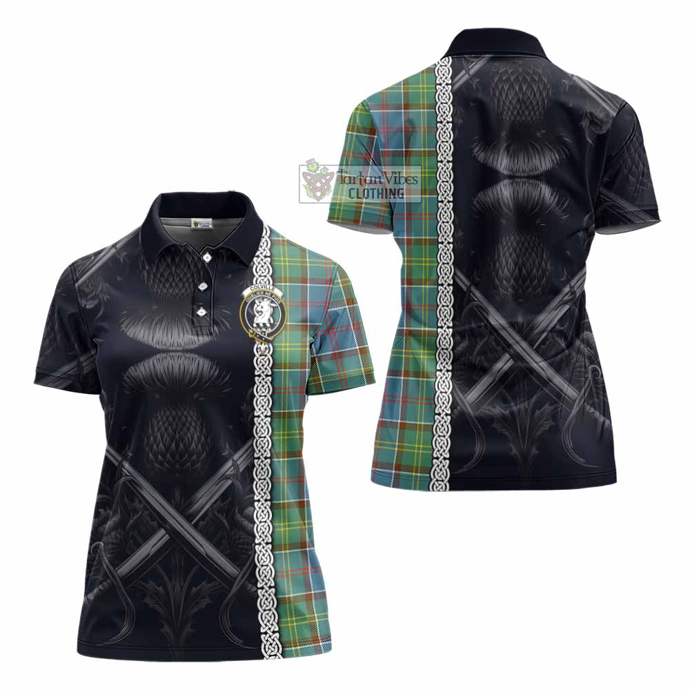 Tartan Vibes Clothing Colville Tartan Women's Polo Shirt with Family Crest Cross Sword Thistle Celtic Vibes