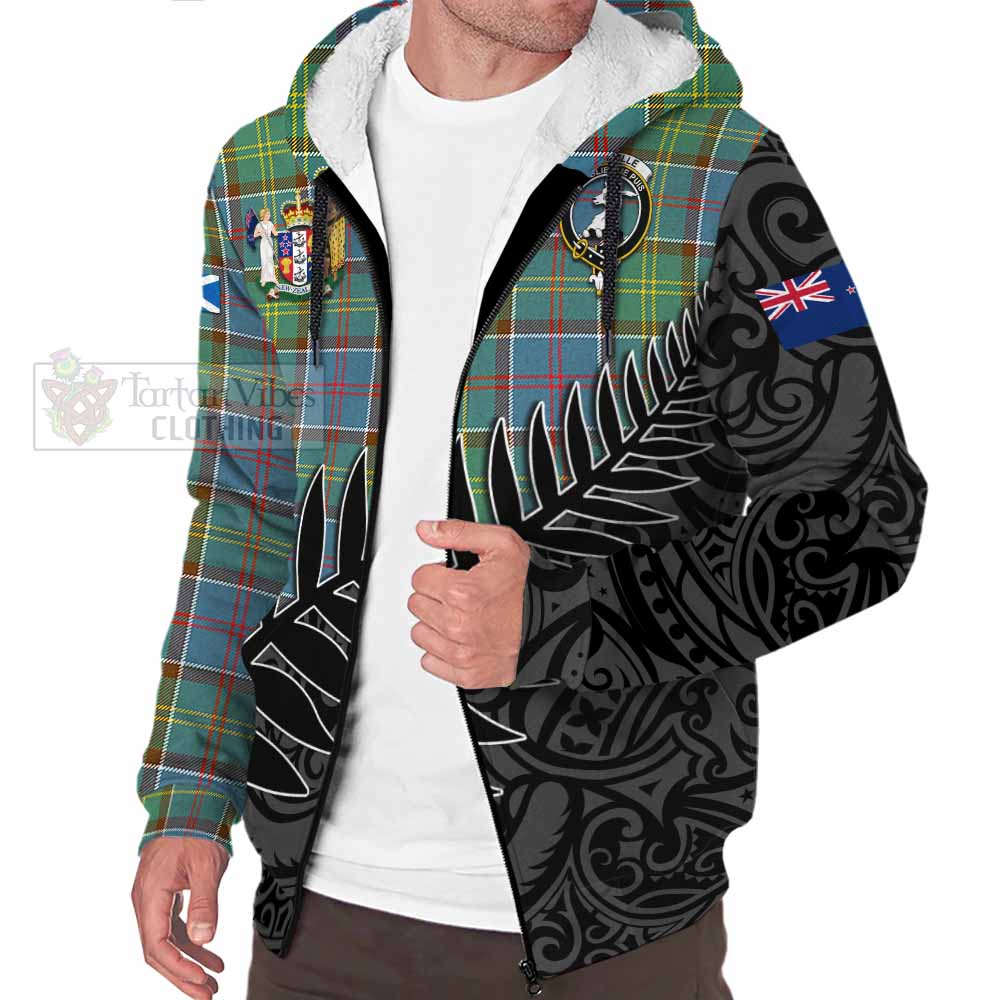 Tartan Vibes Clothing Colville Crest Tartan Sherpa Hoodie with New Zealand Silver Fern Half Style