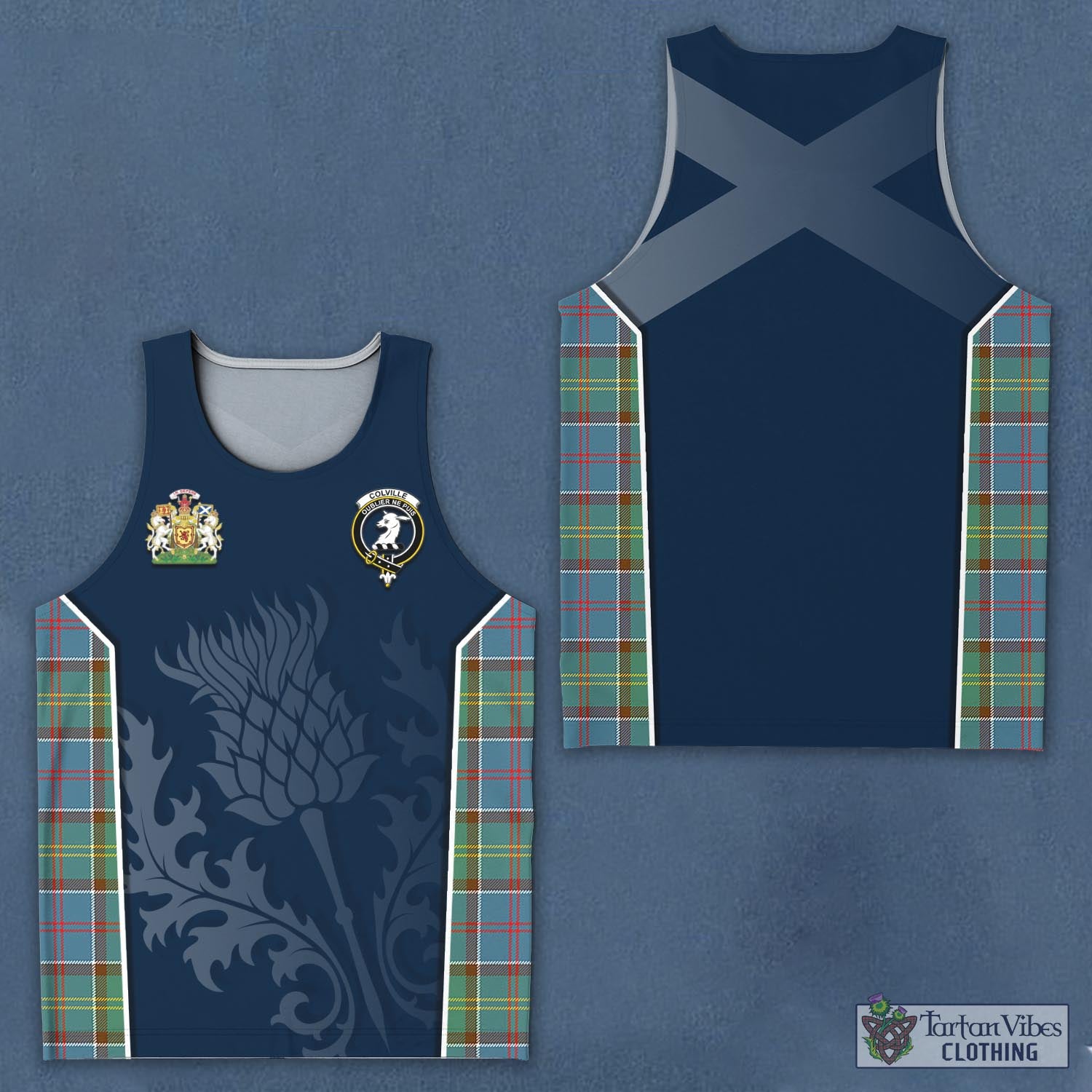 Tartan Vibes Clothing Colville Tartan Men's Tanks Top with Family Crest and Scottish Thistle Vibes Sport Style