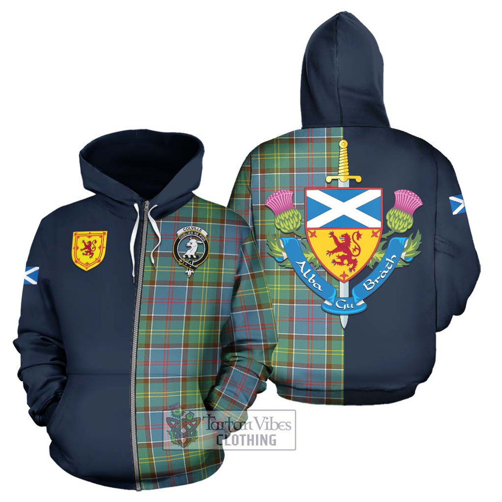 Tartan Vibes Clothing Colville Tartan Hoodie with Scottish Lion Royal Arm Half Style