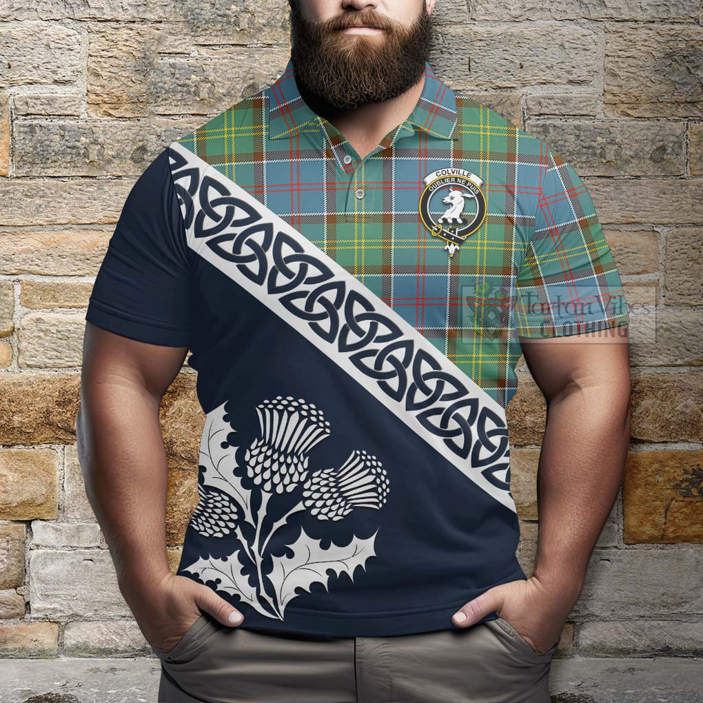 Colville Tartan Polo Shirt Featuring Thistle and Scotland Map