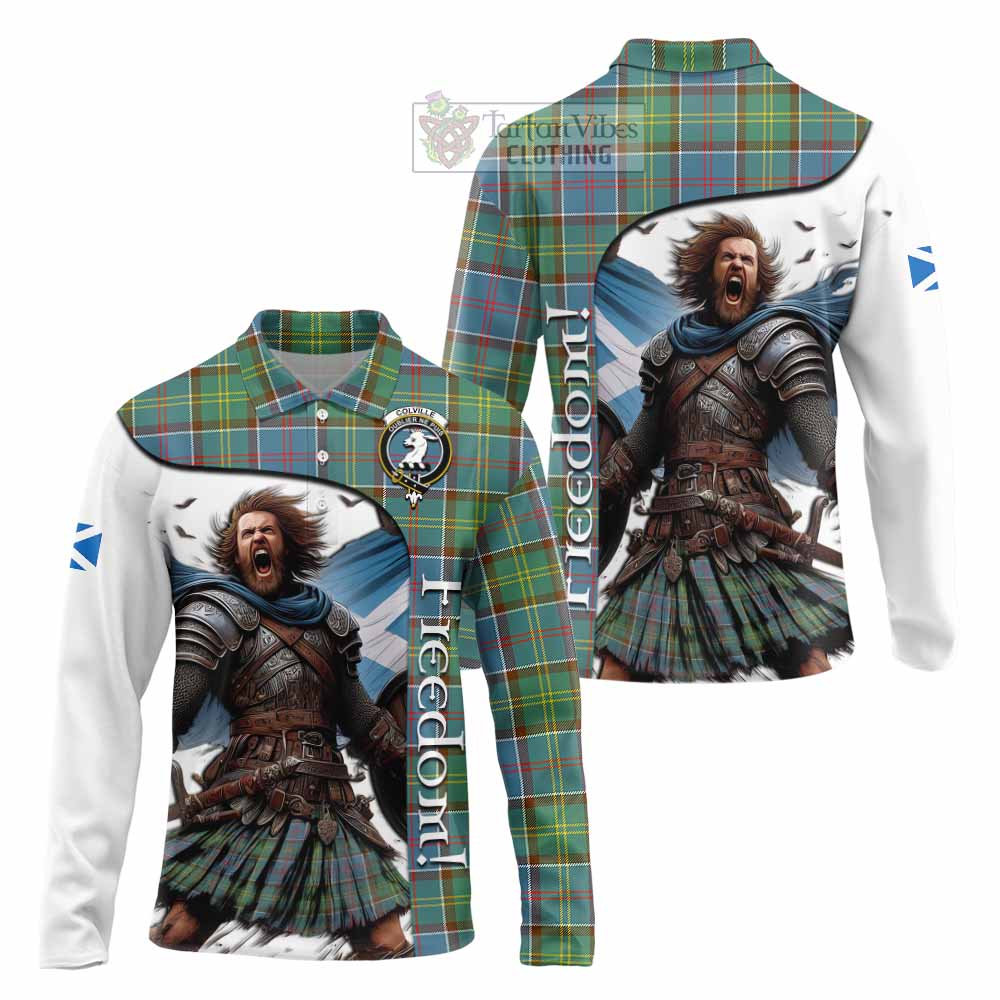 Tartan Vibes Clothing Colville Crest Tartan Long Sleeve Polo Shirt Inspired by the Freedom of Scottish Warrior