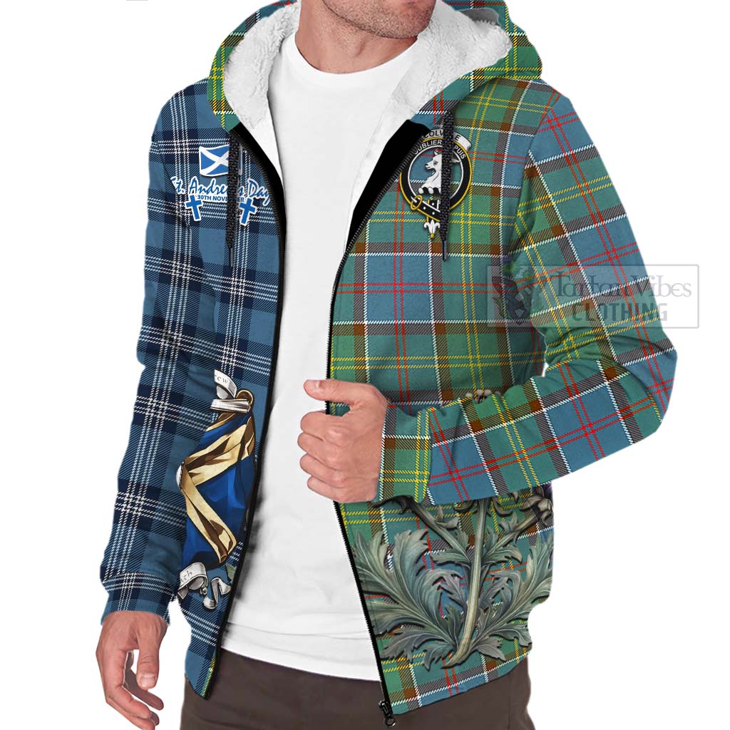 Tartan Vibes Clothing Colville Tartan Sherpa Hoodie Happy St. Andrew's Day Half Tartan Style