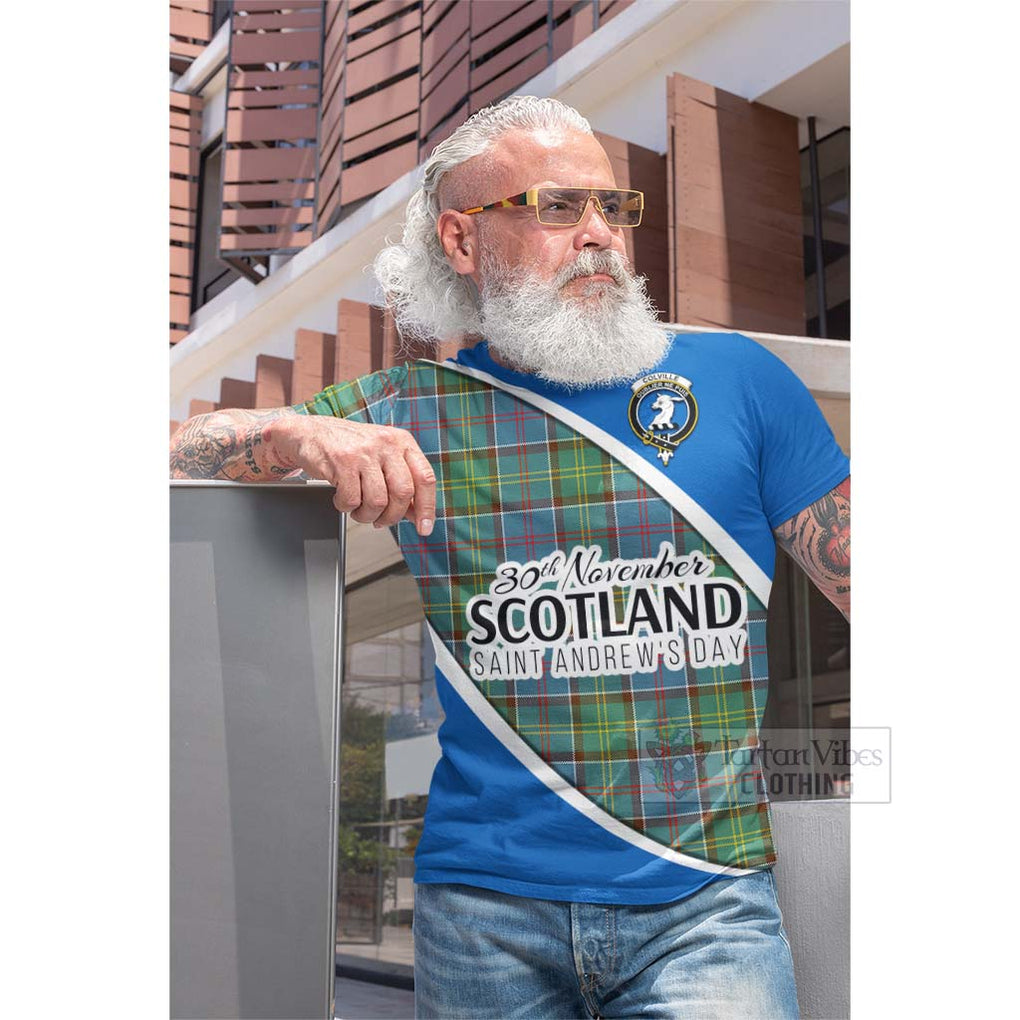 Tartan Vibes Clothing Colville Family Crest Tartan Cotton T-shirt Celebrate Saint Andrew's Day in Style