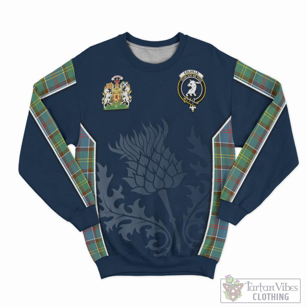 Tartan Vibes Clothing Colville Tartan Sweatshirt with Family Crest and Scottish Thistle Vibes Sport Style