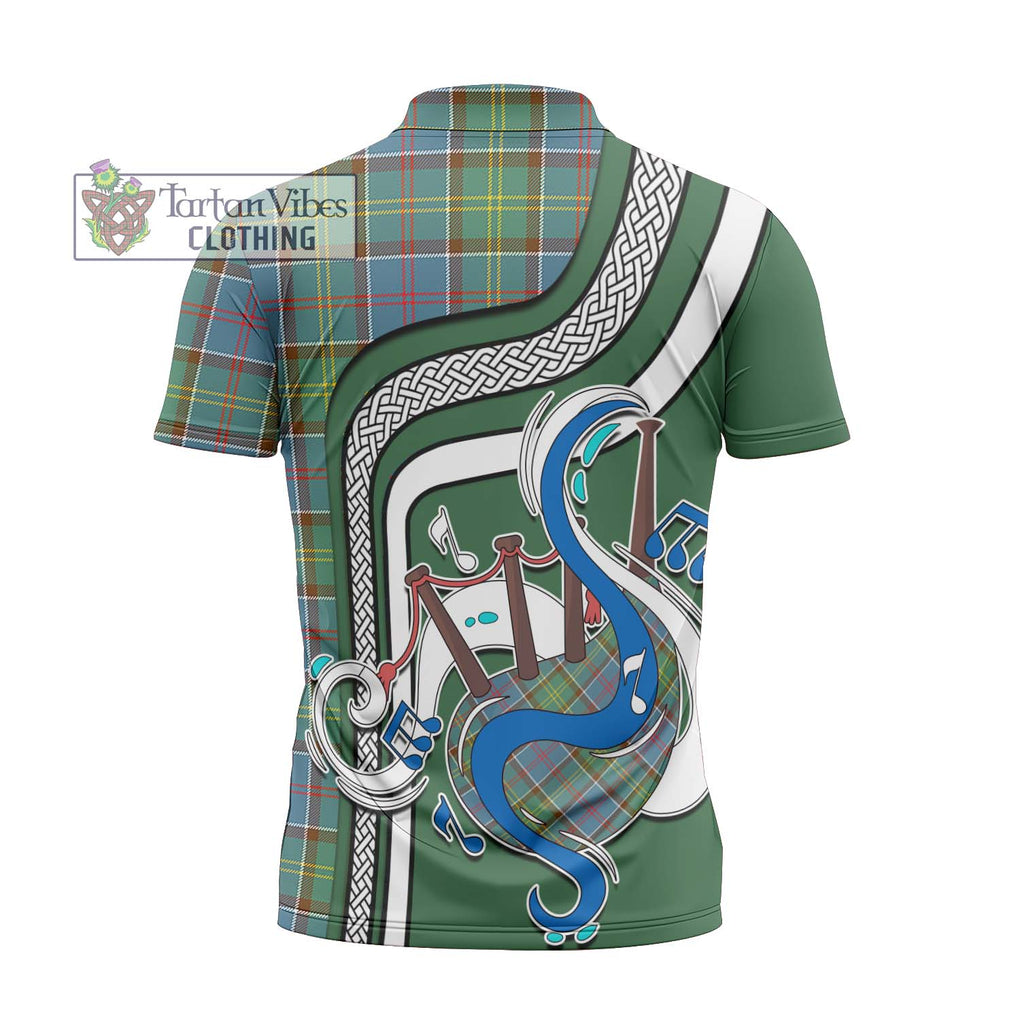 Colville Tartan Zipper Polo Shirt with Epic Bagpipe Style - Tartanvibesclothing Shop