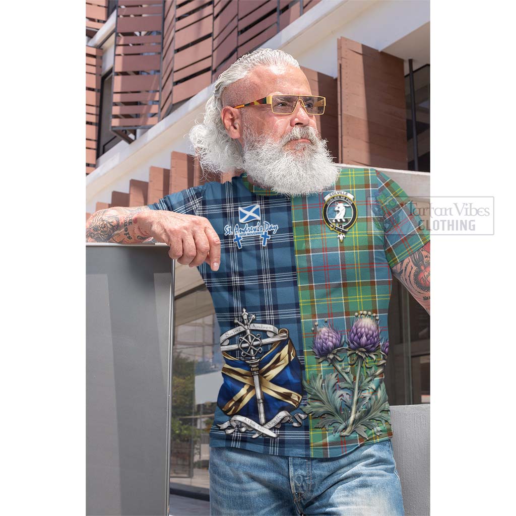 Tartan Vibes Clothing Colville Tartan Cotton T-shirt Happy St. Andrew's Day Half Tartan Style