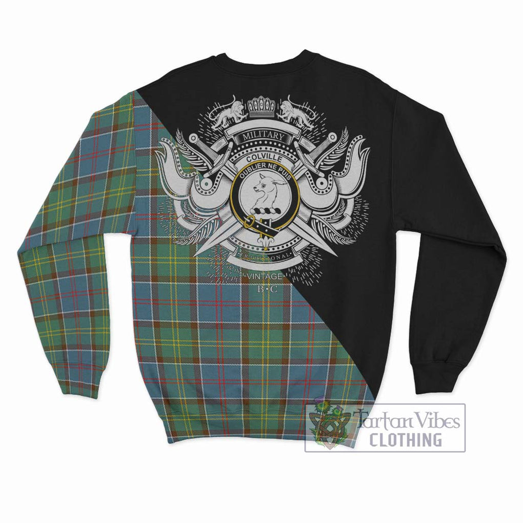 Colville Tartan Sweatshirt with Family Crest and Military Logo Style - Tartanvibesclothing Shop