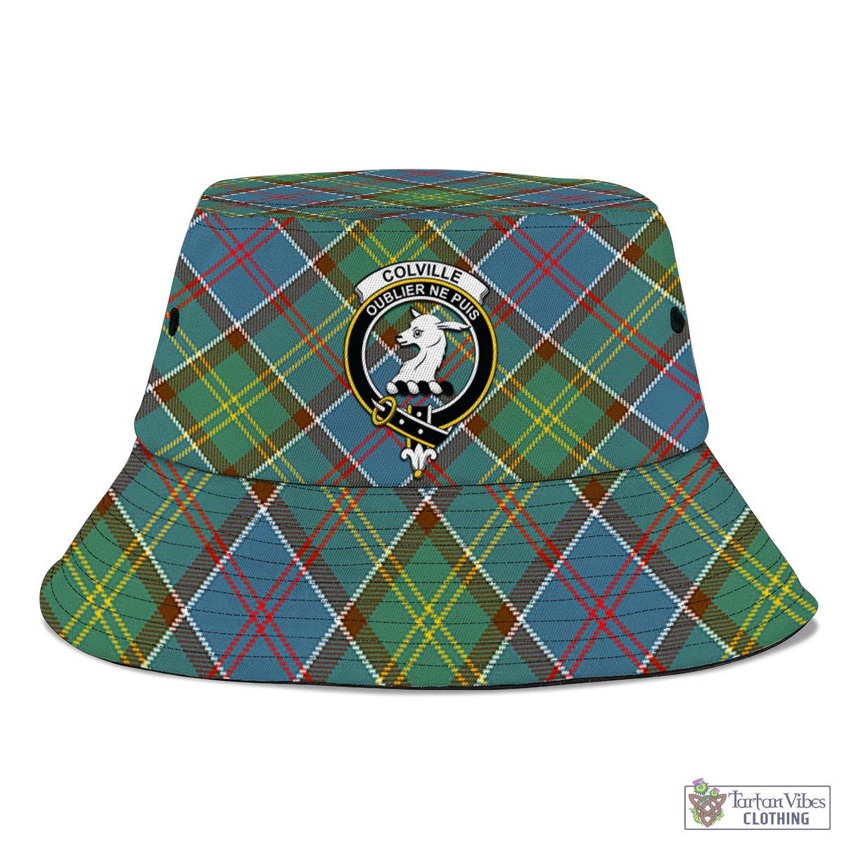 Tartan Vibes Clothing Colville Tartan Bucket Hat with Family Crest