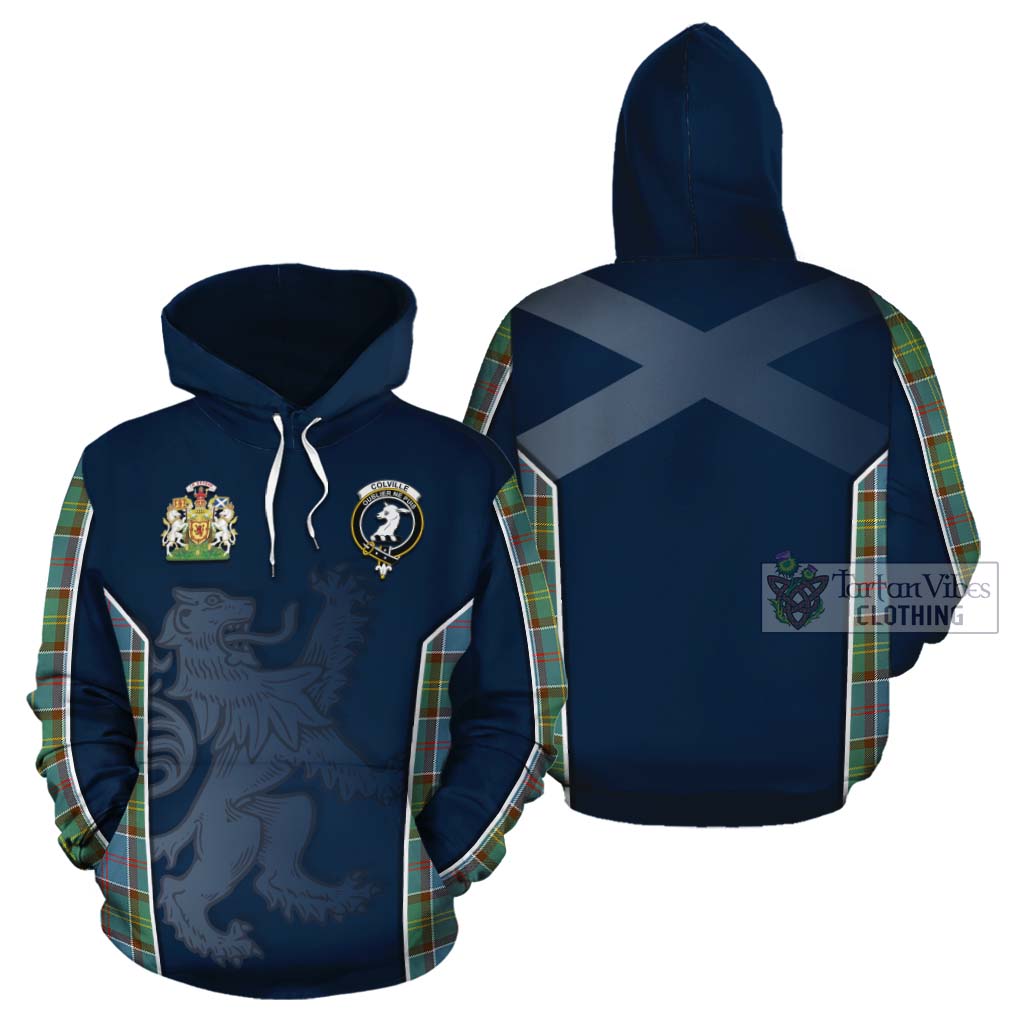 Tartan Vibes Clothing Colville Tartan Cotton Hoodie with Family Crest and Lion Rampant Vibes Sport Style