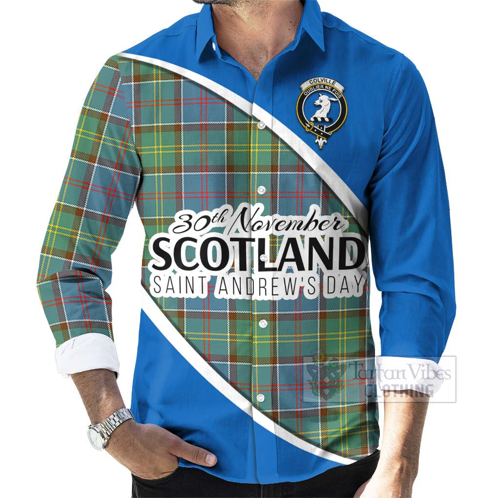 Tartan Vibes Clothing Colville Family Crest Tartan Long Sleeve Button Shirt Celebrate Saint Andrew's Day in Style