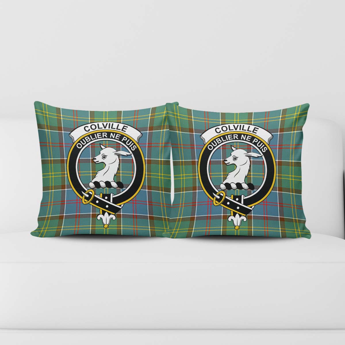 Colville Tartan Pillow Cover with Family Crest - Tartanvibesclothing