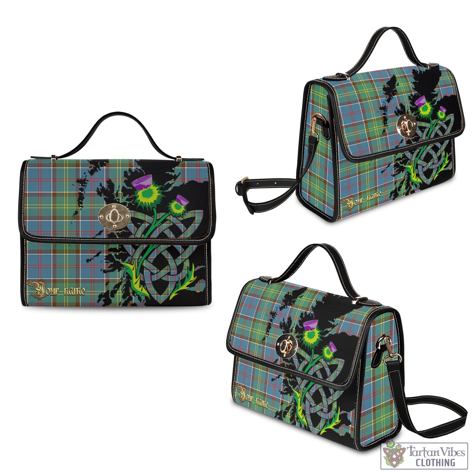 Tartan Vibes Clothing Colville Tartan Waterproof Canvas Bag with Scotland Map and Thistle Celtic Accents