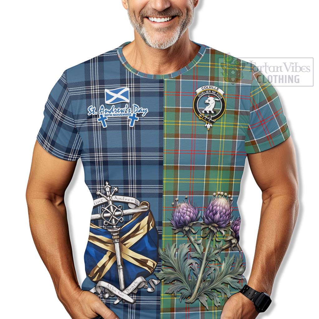 Tartan Vibes Clothing Colville Tartan T-Shirt Happy St. Andrew's Day Half Tartan Style