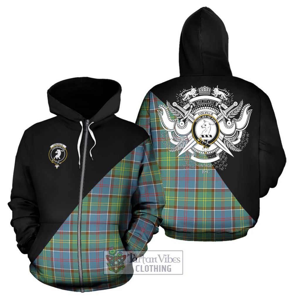 Colville Tartan Hoodie with Family Crest and Military Logo Style - Tartanvibesclothing Shop