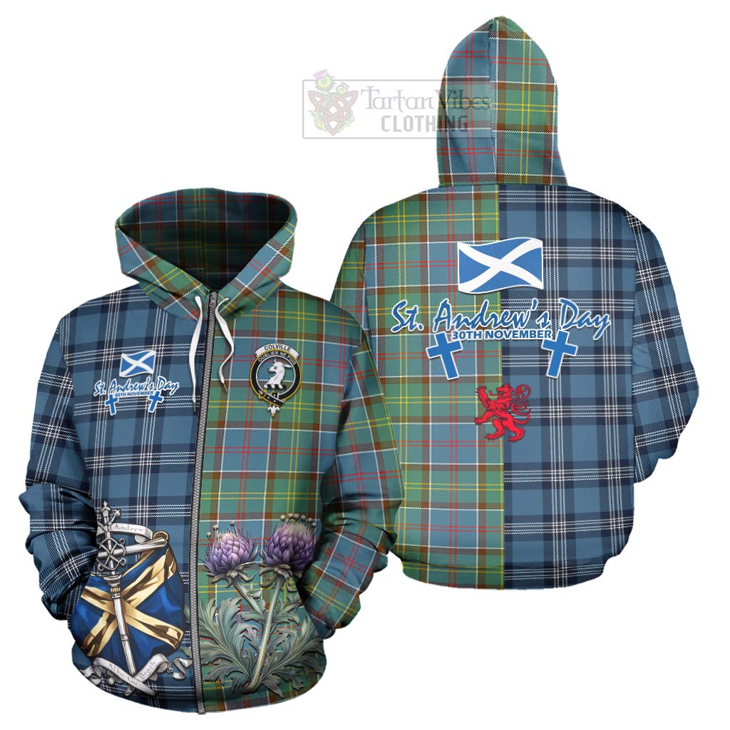 Tartan Vibes Clothing Colville Tartan Hoodie Happy St. Andrew's Day Half Tartan Style