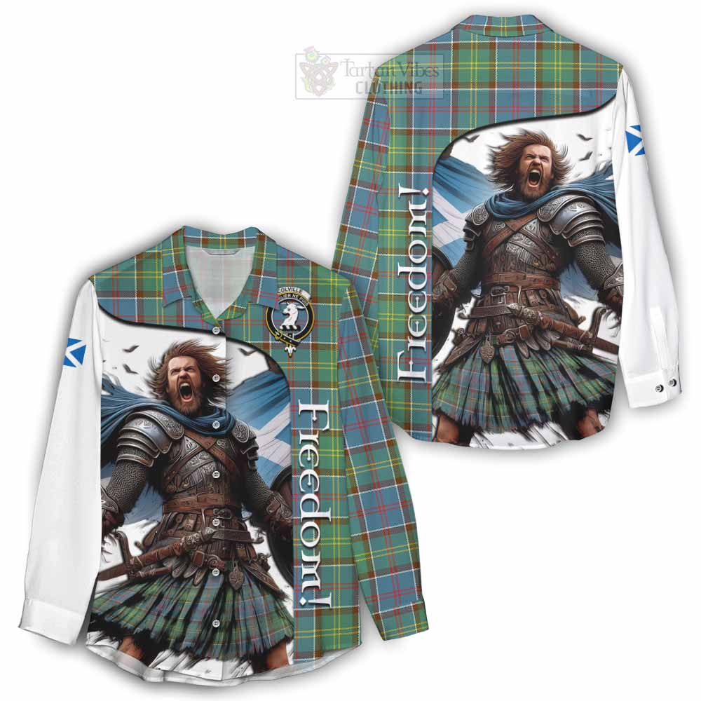 Tartan Vibes Clothing Colville Crest Tartan Women's Casual Shirt Inspired by the Freedom of Scottish Warrior