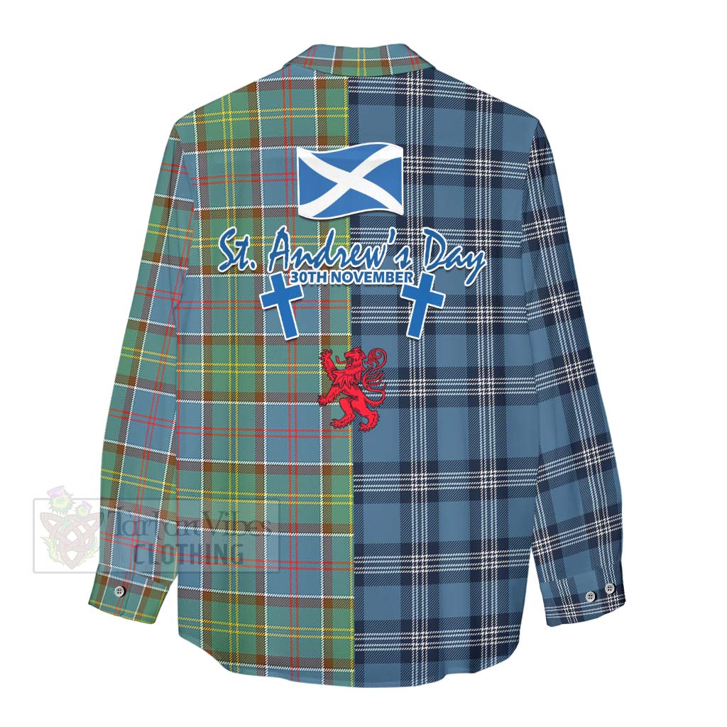 Tartan Vibes Clothing Colville Tartan Women's Casual Shirt Happy St. Andrew's Day Half Tartan Style