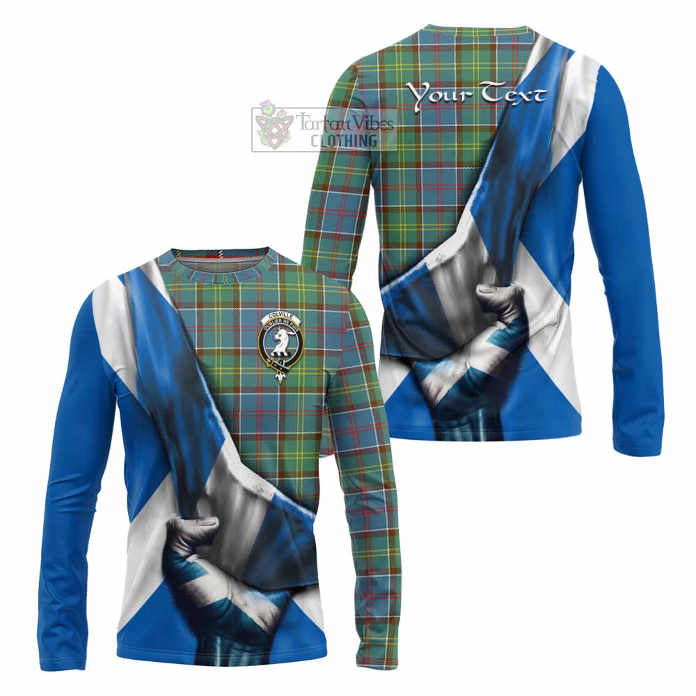 Tartan Vibes Clothing Colville Tartan Long Sleeve T-Shirt with Family Crest Scotland Patriotic Style