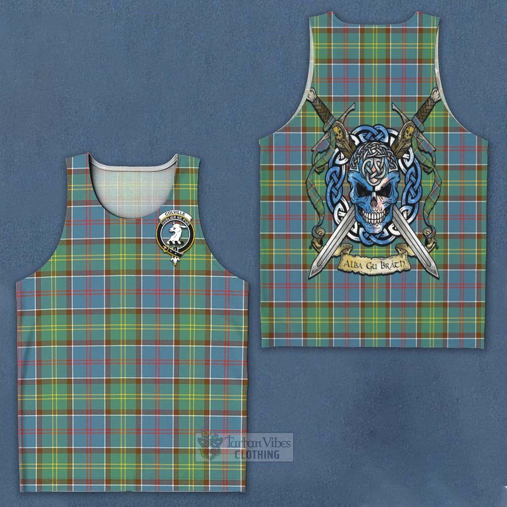 Tartan Vibes Clothing Colville Tartan Men's Tank Top with Family Crest Celtic Skull Style