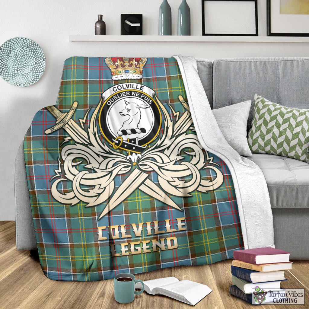 Tartan Vibes Clothing Colville Tartan Blanket with Clan Crest and the Golden Sword of Courageous Legacy