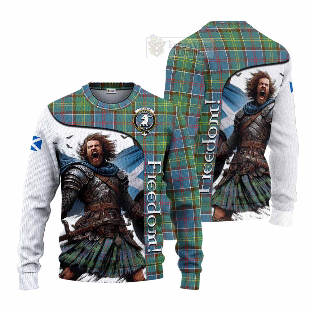 Tartan Vibes Clothing Colville Crest Tartan Knitted Sweater Inspired by the Freedom of Scottish Warrior