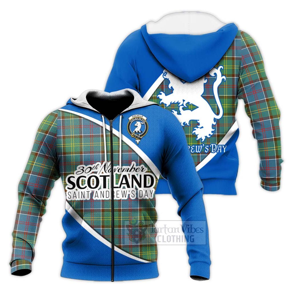 Tartan Vibes Clothing Colville Family Crest Tartan Knitted Hoodie Celebrate Saint Andrew's Day in Style