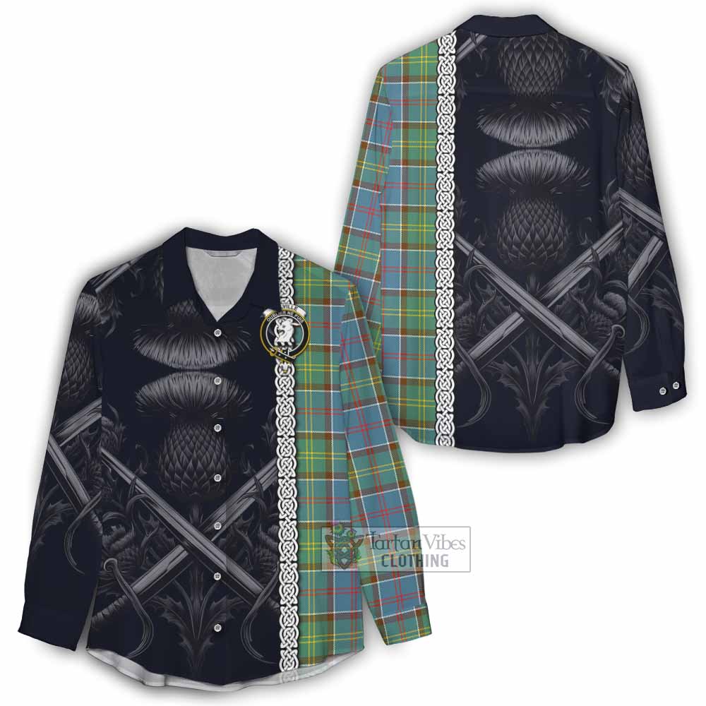 Tartan Vibes Clothing Colville Tartan Women's Casual Shirt with Family Crest Cross Sword Thistle Celtic Vibes