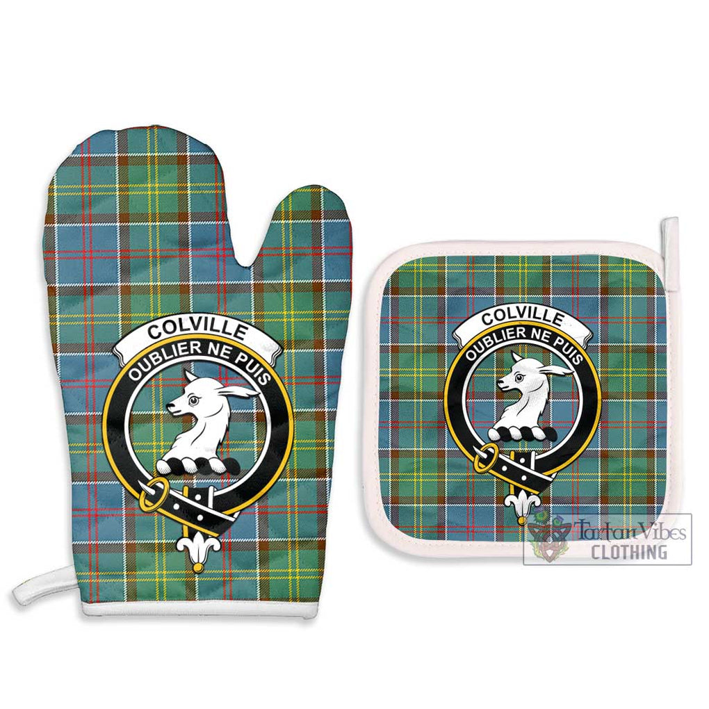 Colville Tartan Combo Oven Mitt & Pot-Holder with Family Crest Combo 1 Oven Mitt & 2 Pot-Holder White - Tartan Vibes Clothing