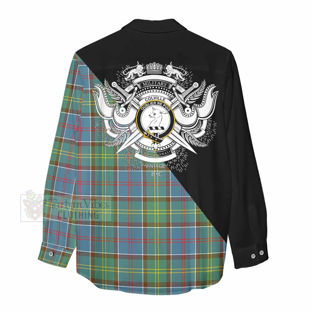 Tartan Vibes Clothing Colville Tartan Women's Casual Shirt with Family Crest and Military Logo Style