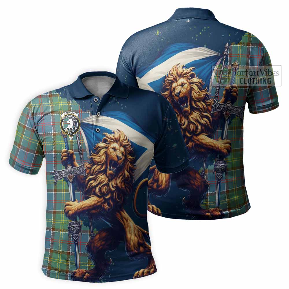 Tartan Vibes Clothing Colville Tartan Family Crest Men's Polo Shirt with Scottish Majestic Lion