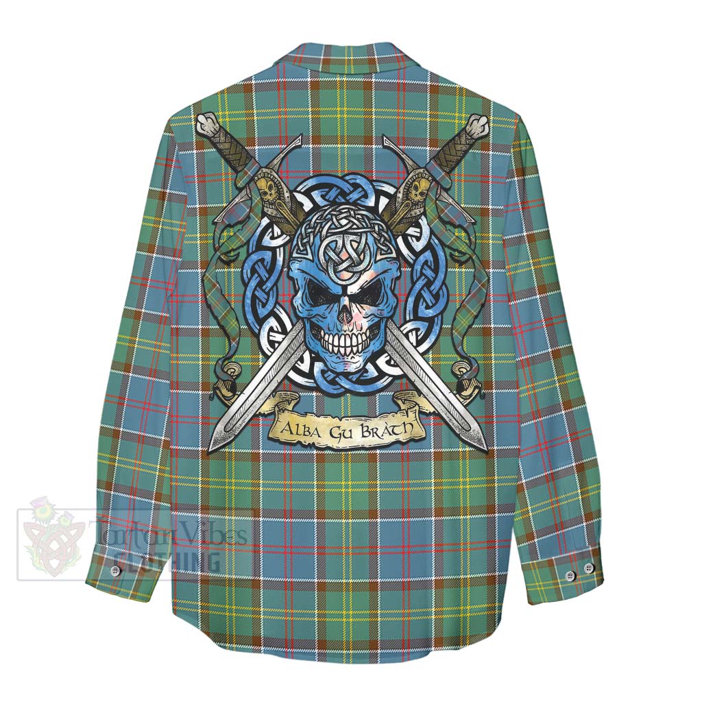 Tartan Vibes Clothing Colville Tartan Women's Casual Shirt with Family Crest Celtic Skull Style