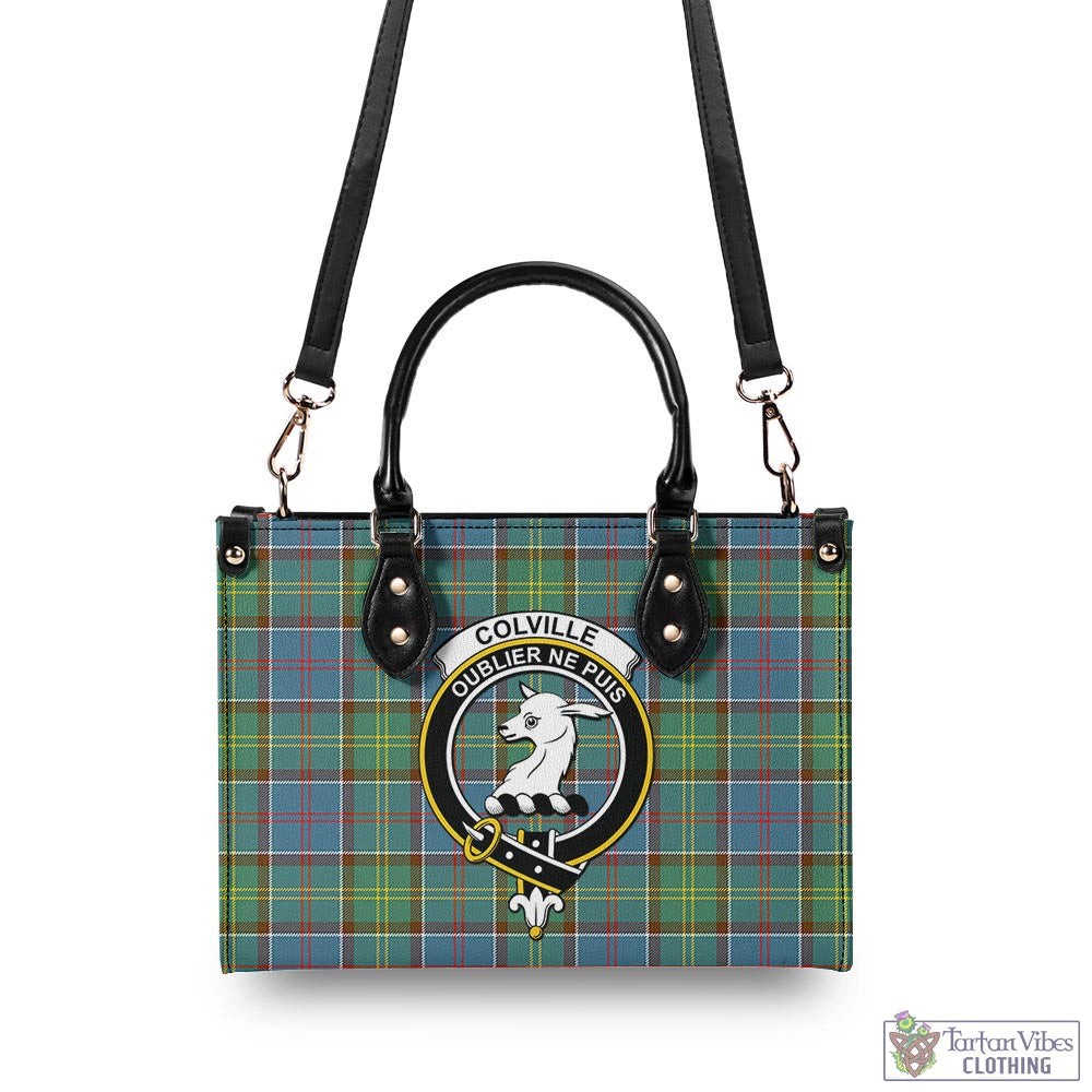 Tartan Vibes Clothing Colville Tartan Luxury Leather Handbags with Family Crest