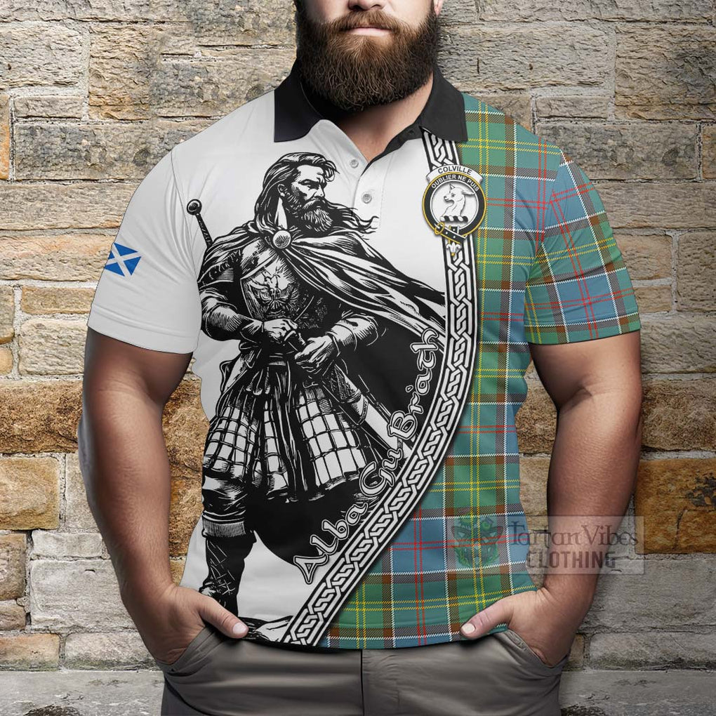 Tartan Vibes Clothing Colville Tartan Clan Crest Polo Shirt with Highlander Warrior Celtic Style