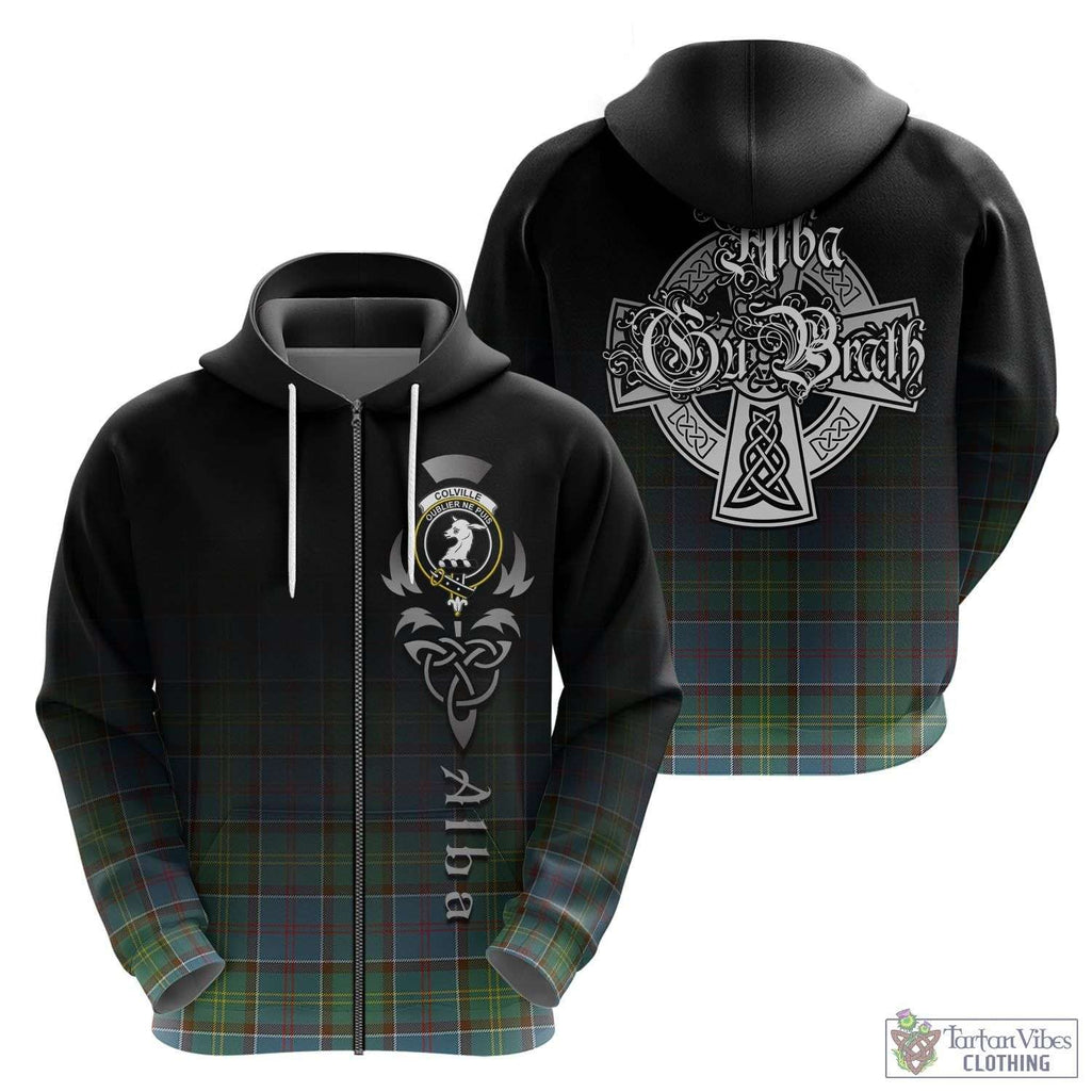 Tartan Vibes Clothing Colville Tartan Hoodie Featuring Alba Gu Brath Family Crest Celtic Inspired