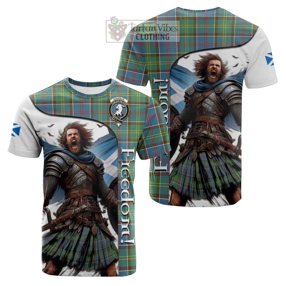 Tartan Vibes Clothing Colville Crest Tartan Cotton T-shirt Inspired by the Freedom of Scottish Warrior