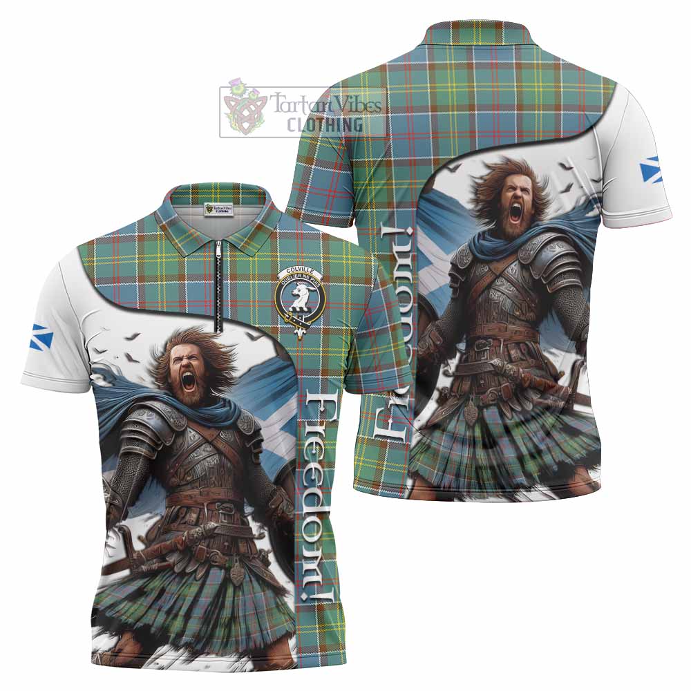 Tartan Vibes Clothing Colville Crest Tartan Zipper Polo Shirt Inspired by the Freedom of Scottish Warrior