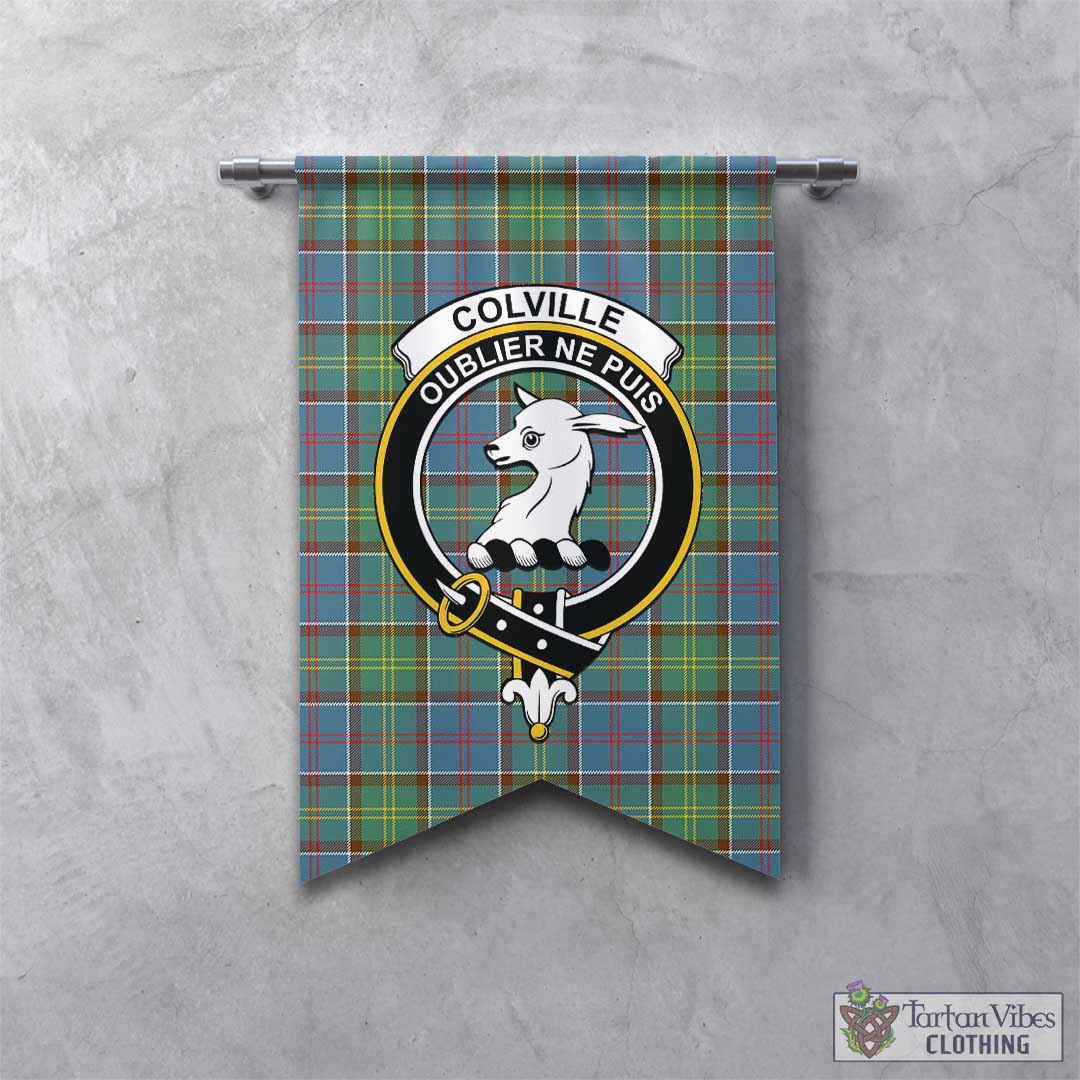 Tartan Vibes Clothing Colville Tartan Gonfalon, Tartan Banner with Family Crest