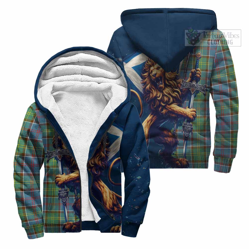 Tartan Vibes Clothing Colville Tartan Family Crest Sherpa Hoodie with Scottish Majestic Lion